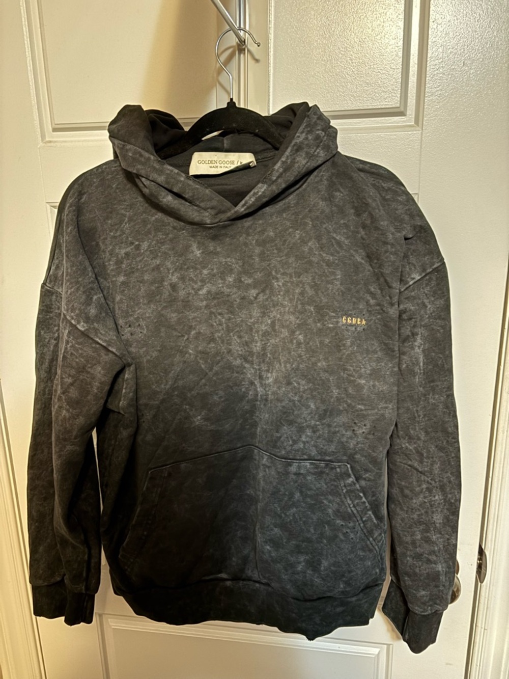 Golden Goose Distressed Charcoal Black Hooded Sweatshirt